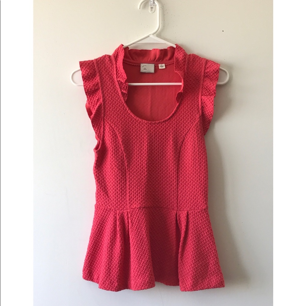Coral textured peplum shirt